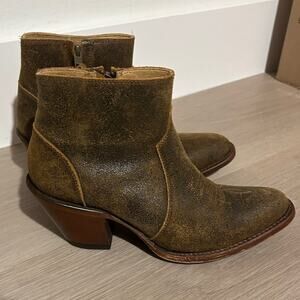 Shyanne Distressed Brown Leather Western Ankle Boots 7 M Cowboy Booties Mexico